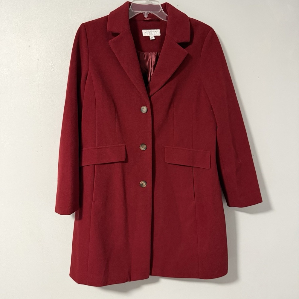 Laundry by‎ Shelli Segal Women's Red Pea Coat Single Breasted Mid Length XL